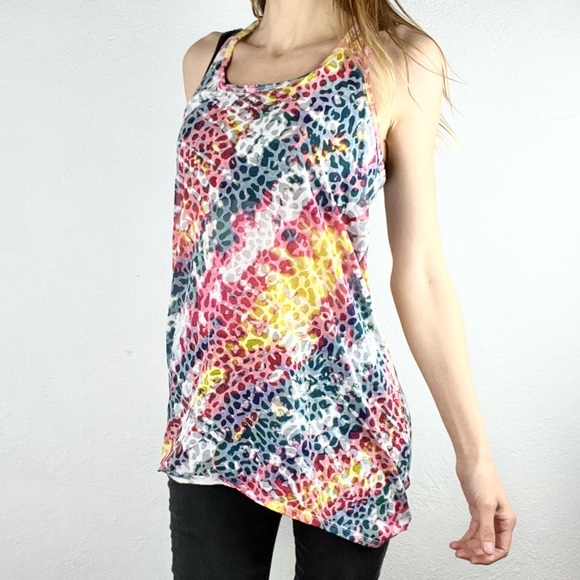 OP |🌈🐆Rainbow Cheetah Print Knotted Racerback Long Tank Top - Picture 5 of 12